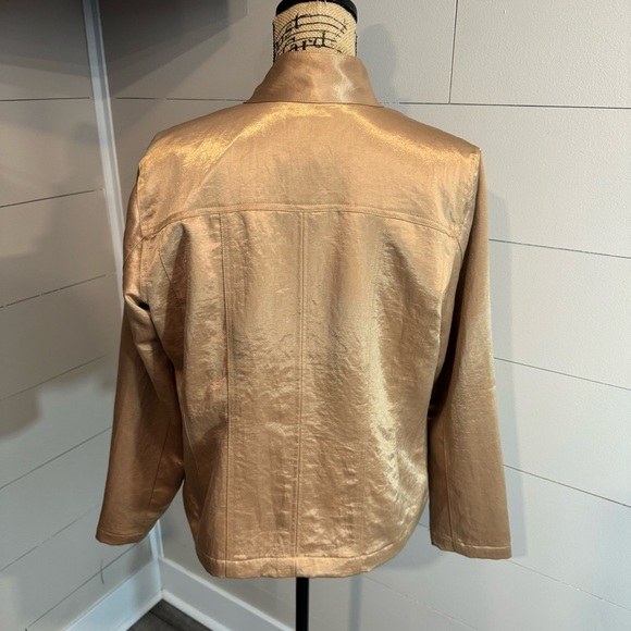 Chico's Full Button Front Jacket Blazer in Gold Champagne Metallic Satin - Picture 3 of 9